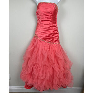 Pinky & Me Dress Size 0 Peach Pink Tulle Fairy Prom Gown Sleeveless Side Zip